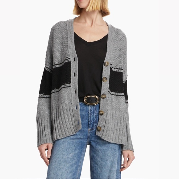 ATM Anthony Thomas Melillo Wool Blend Oversized Cardigan - Cloud Grey/Black